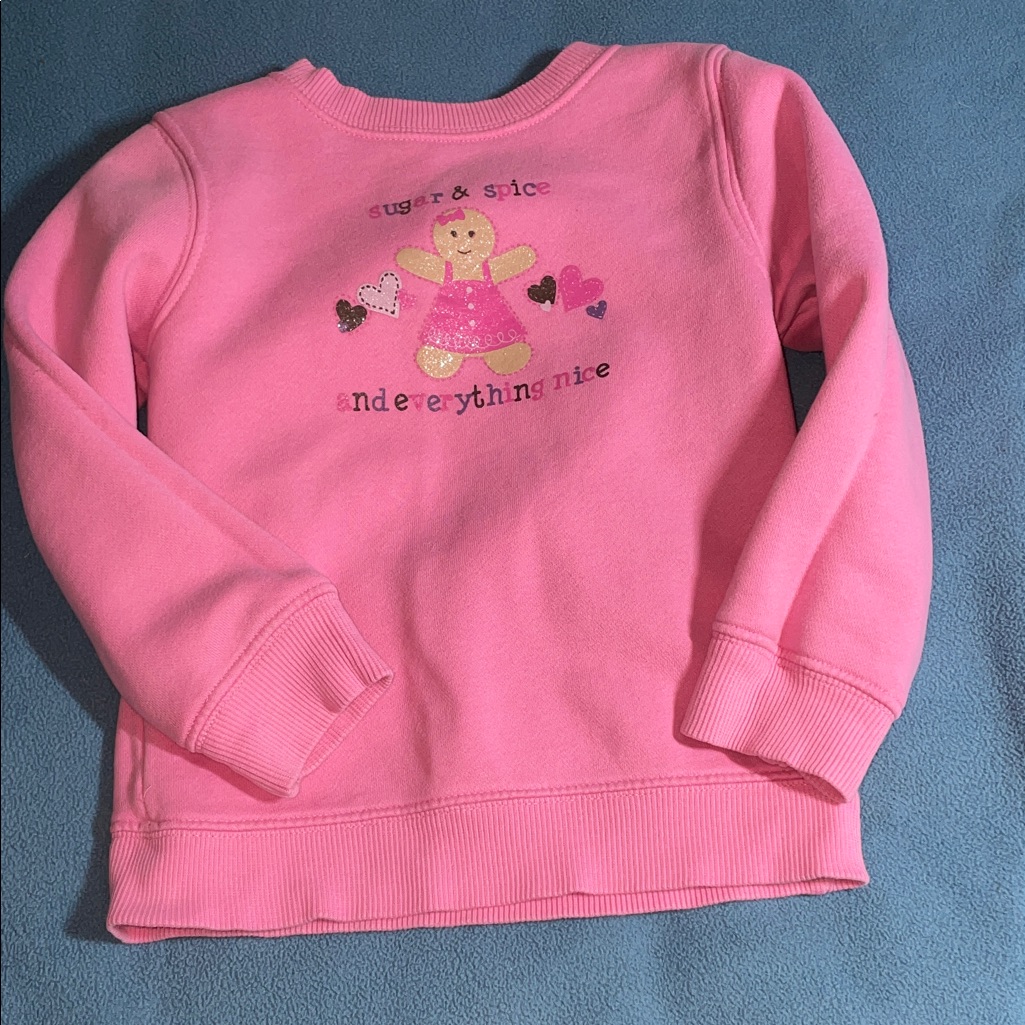 Falls Creek Girls’ 3t Pink Sweatshirt With Gingerbread Girl On Front